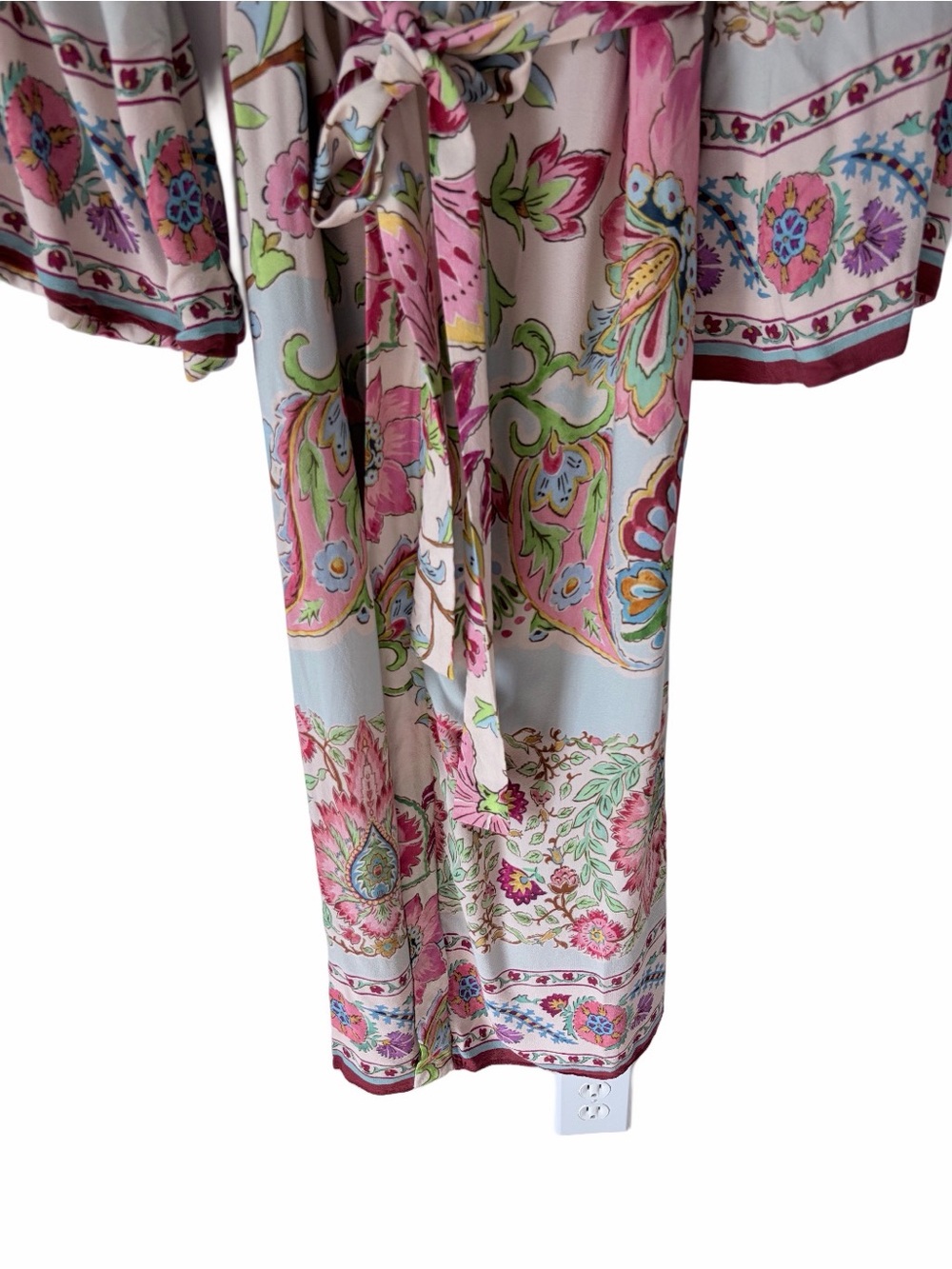Zara Blush Pink Open Floral Belted Kimono Robe Duster size XS Side Slits - Picture 5 of 11